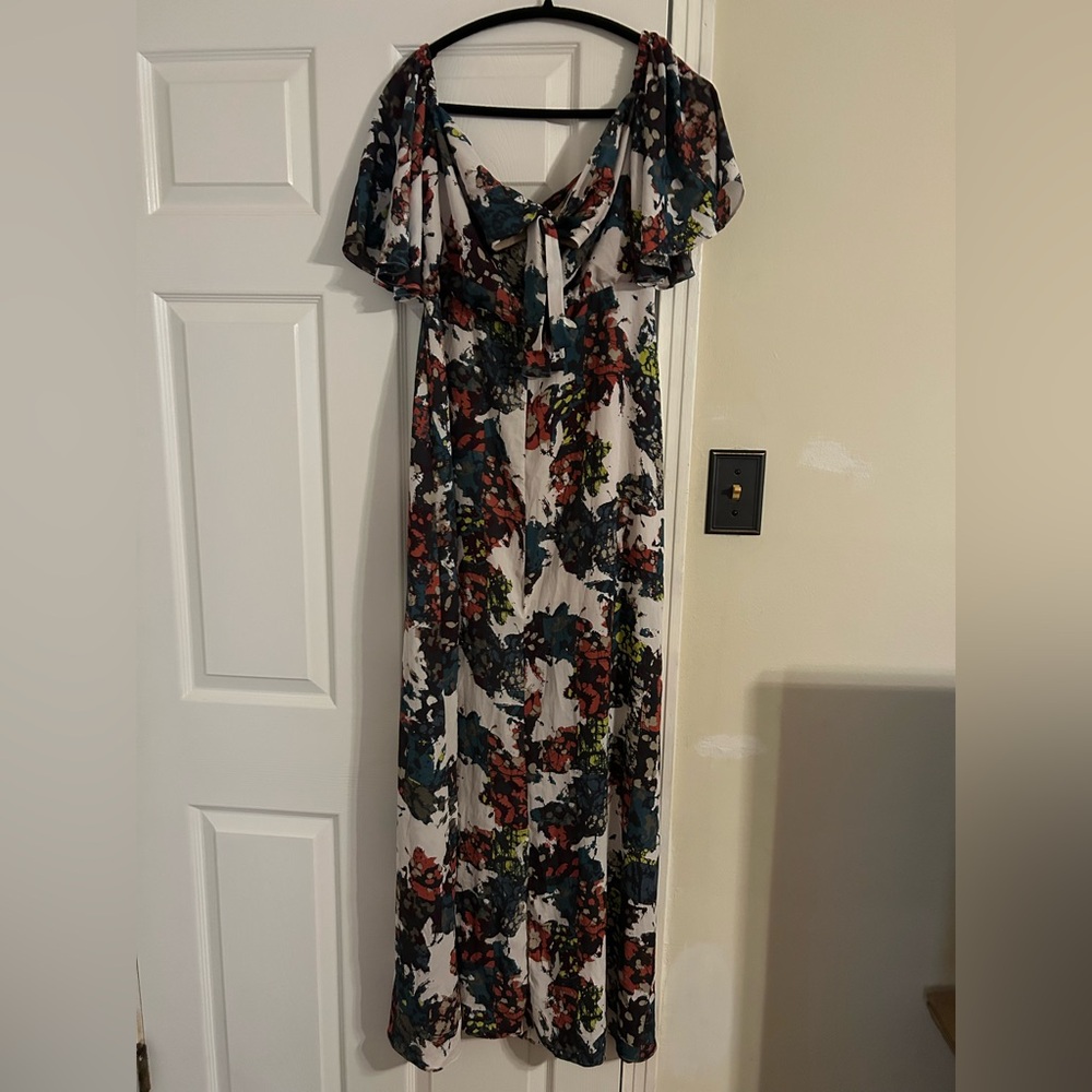 BCBGMaxAzria Black and  hot pink Ruffled Maxi Dress with split